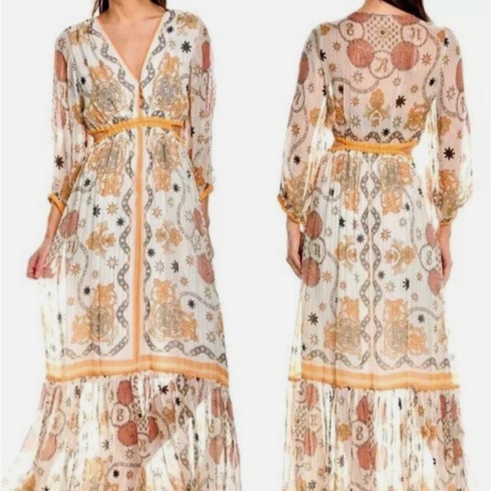 Sandro Cream and Gold Floral Maxi Dress